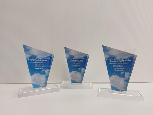Three engraved acrylic awards for the Saint John Theatre Company