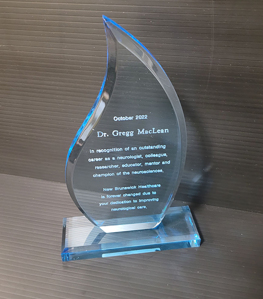 Acrylic Award2 Acrylic award recognizing Dr. MacLean