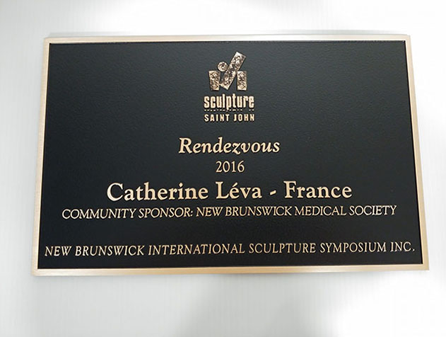 Scultpure Saint John Cast Bronze Plaque. To commemorate the artwork Rendezvous by Catherine Léva