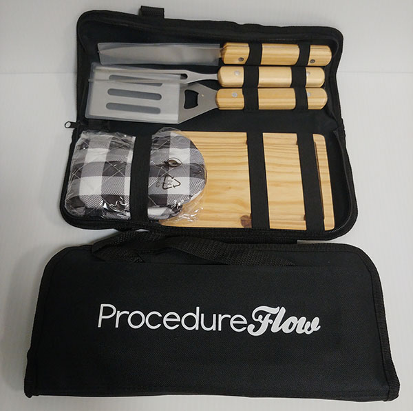 Promotional BBQ Utensil set branded with the Procedureflow logo